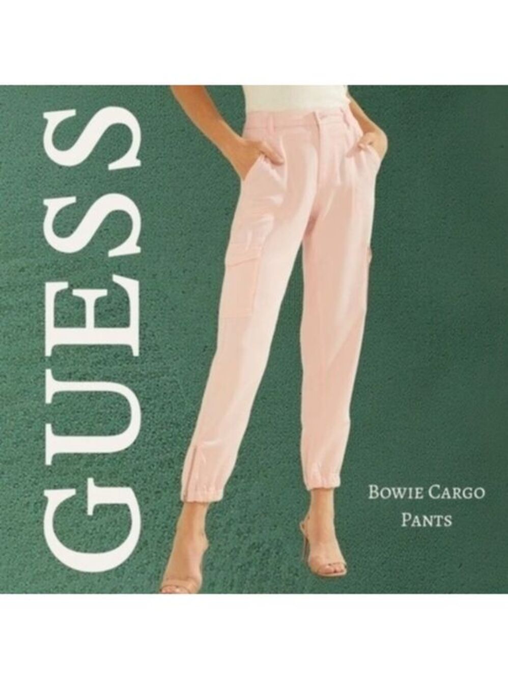 GUESS Bowie Silky Elastic Ankle w/Zip Detail Pink Cargo Pants NWT/Size 30